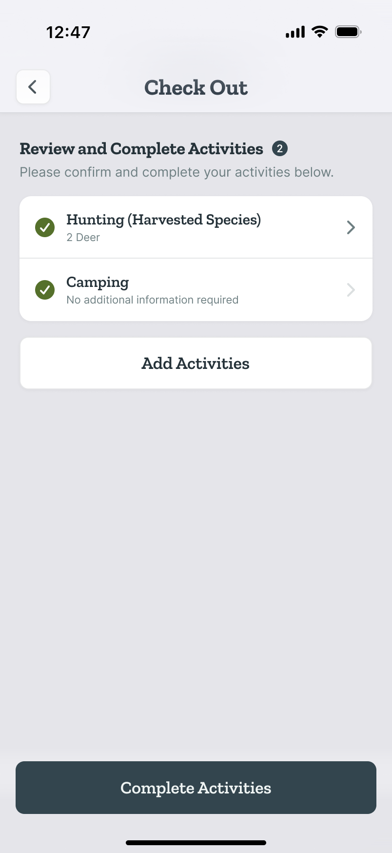Review and Complete Activities with every activity confirmed complete